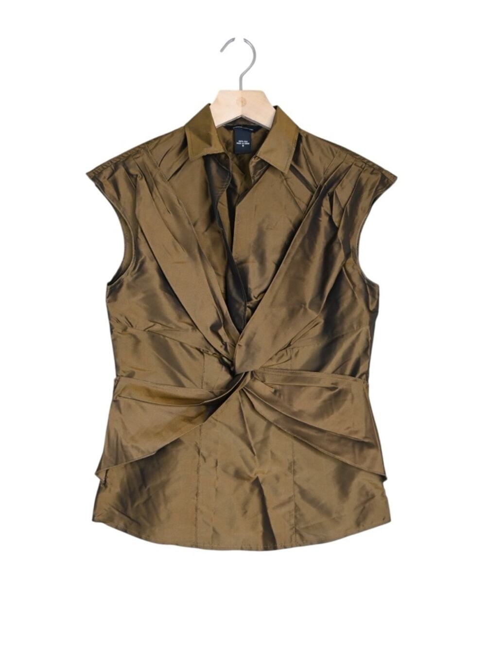 Moda International Women's S Silk Sleeveless Twist Front Wrap Blouse in Bronze